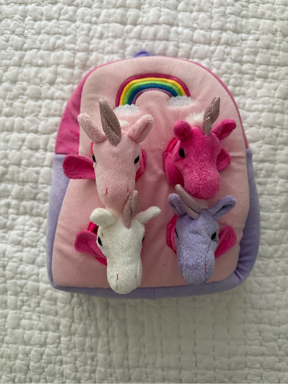 Plush Unicorn Peek-a-Boo Kids Toy Backpack - Pink, Purple, White